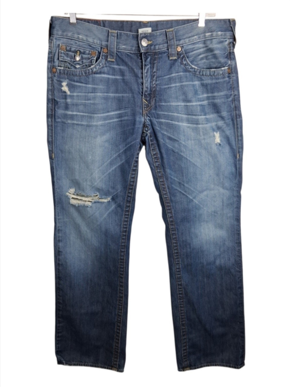 True Religion World Tour Ricky Jeans Mens 36 Distressed Straight Leg Made In USA